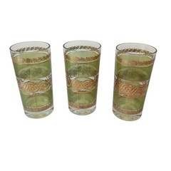 Culver Starlyte Highball Glasses Green Clear 22K Gold Three 5.5″ X 2.5″ VTG MCM