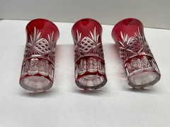 Lot of 3 Vintage Ruby Cut to Clear Cordial Glasses 4” or Candle Holders
