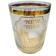 Pair New York Culver 22k Gold Lowball Whiskey Glass Tumblers WTC Twin Towers MCM