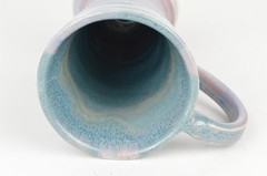 Studio Art Pottery Mug Hand Thrown Signed Ceramic Tall Coffee Cup Purple Teal