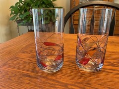 VTG Pair of Romanian Stained Glass Mosaic 16 oz. Tumblers
