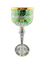 BOHEMIAN MOSER STYLE GREEN CUT-TO-CLEAR GOBLET WITH GOLD GILDING