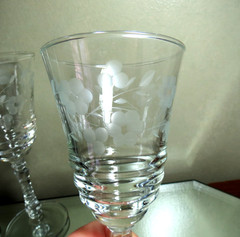 6- Rock Sharpe 3005-2 Etched Floral Water Goblets 1930-1940