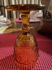 Vintage Kemple Wheaton Amber Lace & Dewdrop Set of 2 Glasses/Goblets~6 in Tall
