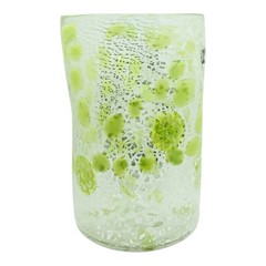 Pair of Murano Art Glass Tumblers Venezia Silver Leaf Green Millefiori Venice