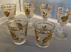 Retro MCM Libbey’s Golden Foliage Barware Cordials Shot Glasses