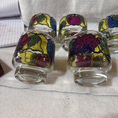 Vtg Libbey Stained Glass Fruit Stackable Tumblers Set Of 7 Retro Colorful(C23)