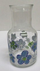 Vintage KIG Indonesia Juice Carafe Blue, Green And White Floral No Chips Or Cra