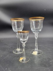 Lot of 3 Mikasa Crystal Empire Gold Trim Crystal Glasses with Tags 1977-1987.