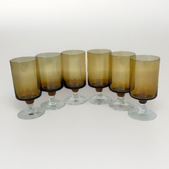 Sasaki Regency Amber Stemmed Juice Glasses Set of 6 Vintage MCM Goblets 4.75”
