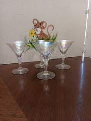 Set of 4 West Virginia Glass Iridescent Champagne Cocktail Glasses 3 oz.