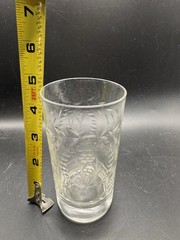 Vintage Wheel Cut Glass Tumbler Basket of Flowers Floral Swag Iced Tea Glass