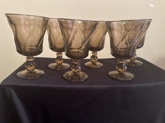NORITAKE ~Sweet Swirl ~ Amethyst Smoke Gray Glass Stem Water Goblets (6)
