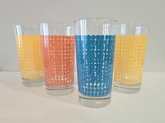 Libbey Glass Tumblers RARE Vintage MCM Original Dot Pattern Set Of 4