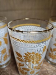 Vintage Glasses Hazel Atlas Hazelware SunFlower Gold Accent Glassware Set 3 MCM
