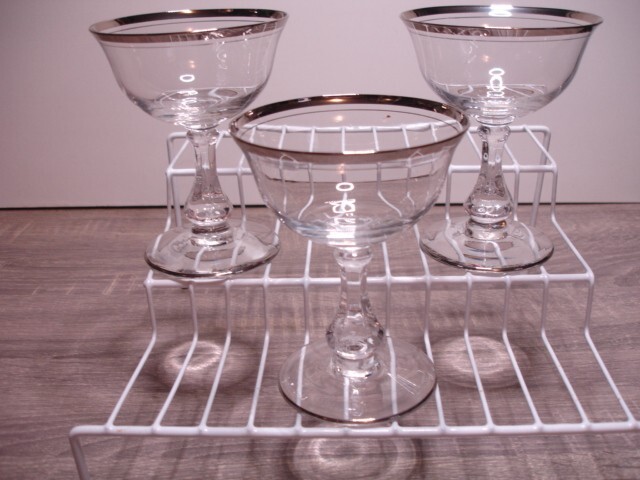 Set of 3 Glastonbury Lotus Colonial 92 Platinum Stem Champagne Sherbert Glasses