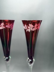 Lenox Crystal HOLIDAY GEMS RUBY Set Of 2 Champagne Flutes EXCELLENT Etched Holly