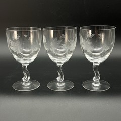 Set 3 Etched Maple Leaf Wine Glasses Twisted Stem Clear Goblets