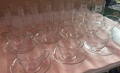 Vintage Set Of 30 Clear Booth Knight Logo Vintage Footed Wine Beverage Glasses