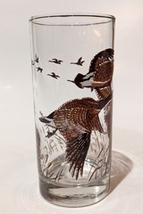 Set/3 LIBBEY Canadian Geese Highball Glass Tumbler The Flight Gold Gilt 12.5 oz
