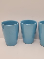 4 vintage Frankoma pottery # 5L Robin Egg blue Tumblers. 4-3/4″ tall x 3.5″ rim