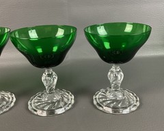 4 Fostoria Crystal w Empire Green Colonial Dame Elegant Pressed Glasses Sherbet