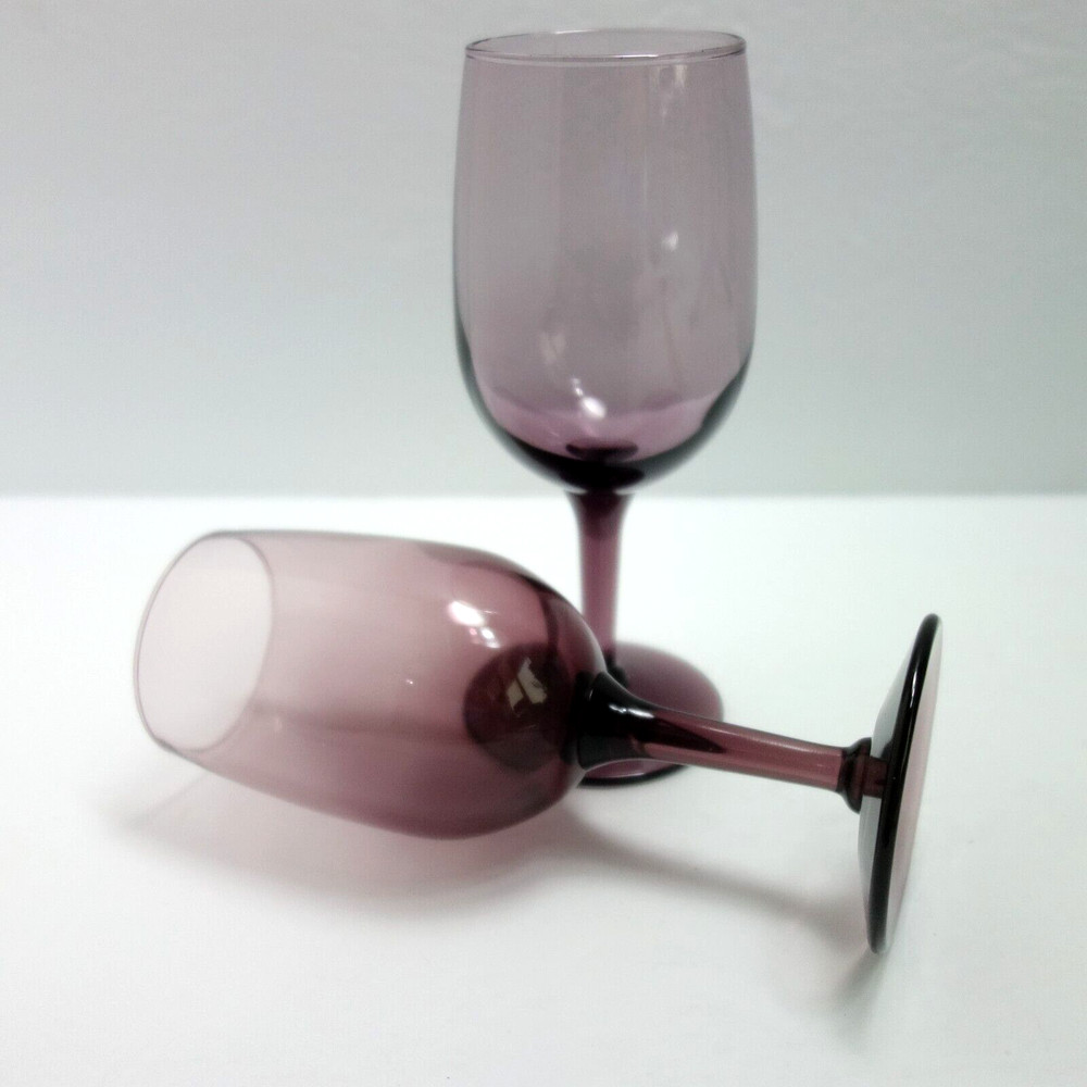 Libbey Wine Glass 6″ Purple Amethyst Set of 2 Stemware Romantic