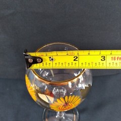 Vintage Romanian Hand-Painted 6 oz Wine Glass Yellow Gold Floral
