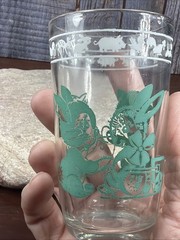 Vintage Swanky Swig Kraft Jelly Jar Juice Glass Tumbler Green Cat Kitten Bunny