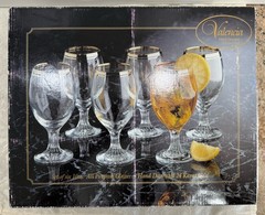 Vintage Valencia Set Of 6 Wine Glasses, Hand Decorated 24K Gold Rim 10 Oz