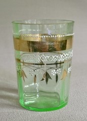 Antique Victorian Green UV Reactive Glass Drinks Tumbler – Hand Painted w/Gold