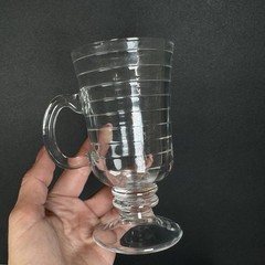 VTG Irish Coffee Mugs Ribbed Glass Pedestal Set Of 4 5.75 In Made In Portugal