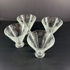 Set Of 4 Etched Glass Dessert Cups With Swirl Pattern – Vintage Style Clear Glas