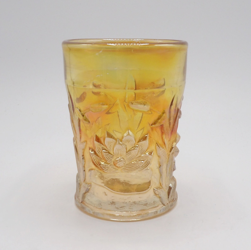 Water Lily & Cattails Marigold by Fenton Flat Tumbler Cup