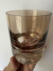 Set Estelle Colored Glass Rocks Whiskey Glass Signed Hand-blown Gray Smoke Amber