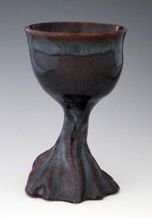 Lynn Trott Studio Art Pottery 5 3/4″ Rooted Glossy Blue Goblet