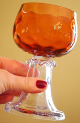 Set 4 Hand Blown ORANGE OPTIC COIN DOT GLASS Water Goblets EMPOLI ITALY 1960s