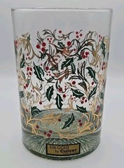 4 Vintage Culver USA 22k Gold Holly Berry Double Rocks Glasses Christmas