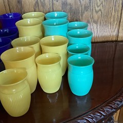 Lot Of 26 MCM HAZEL ATLAS GLASSES, 1930s FINE RIBBED, JADEITE GREEN,MORE