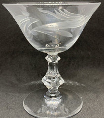 Set of 3 Floral Etched 5″ Glass Sherbet Dessert Glasses Clear Pedestal