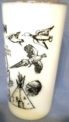 Vintage Hazel Atlas Wisconsin Souvenir Milk Glass Tumbler Retro Graphics 5″ T