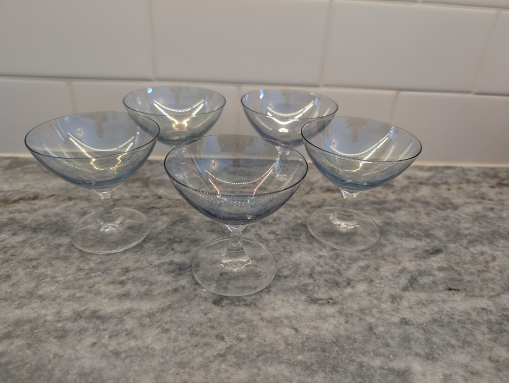 Vintage Blue/Gray Iridescent Sherbets Sorbet Glasses Set of 4