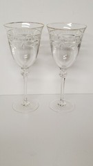 Royal Doulton Crystal Water Goblets Wellesley PTN Glasses Gold Trim 8 1/4 QTY 2