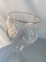Set of 4 Vtg Rogaska Gallia Crystal Wine Glasses Gold Rim 8″ Etched Floral