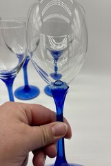 4 LIBBEY DOMAINE BLUE PETAL FACETED STEM 10oz WATER GOBLETS 8″ Cobalt 💙 EUC