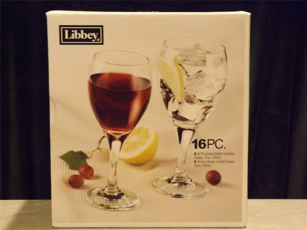 Libbey Stemware 16 Piece Set 8 Goblets 12 oz. 8 Wne Glasses 8.5 oz. NIB