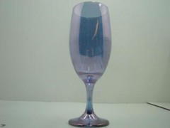 12 IRIDESCENT BLUE STEMMED WINE GLASSES 8 3/8 INCHES TALL 2 3/4 ACROSS TOP