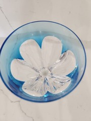 Vintage Crystal Wine Hock, Cut to Clear Panels Sky Blue 8 3/8″ Tall 3″ Diameter