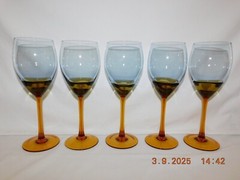 Home Essentials Horizon Pattern Blue Tint Bowl w/Amber Dipped Stem Goblet w2s14