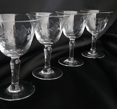 Craftsman Stemware Etched Old Bamboo Sherry Glasses Crystal Set Of Four